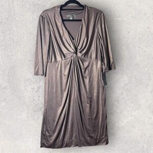 NEW Donna Ricco Dress Womens‎ Metallic 14 Twist Front Midi Party Cocktail